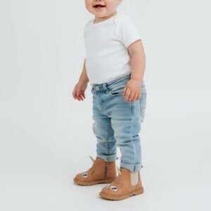 NEW Baby Owl Vegan Leather Chelsea Boots Size 3 Tan Side Zip